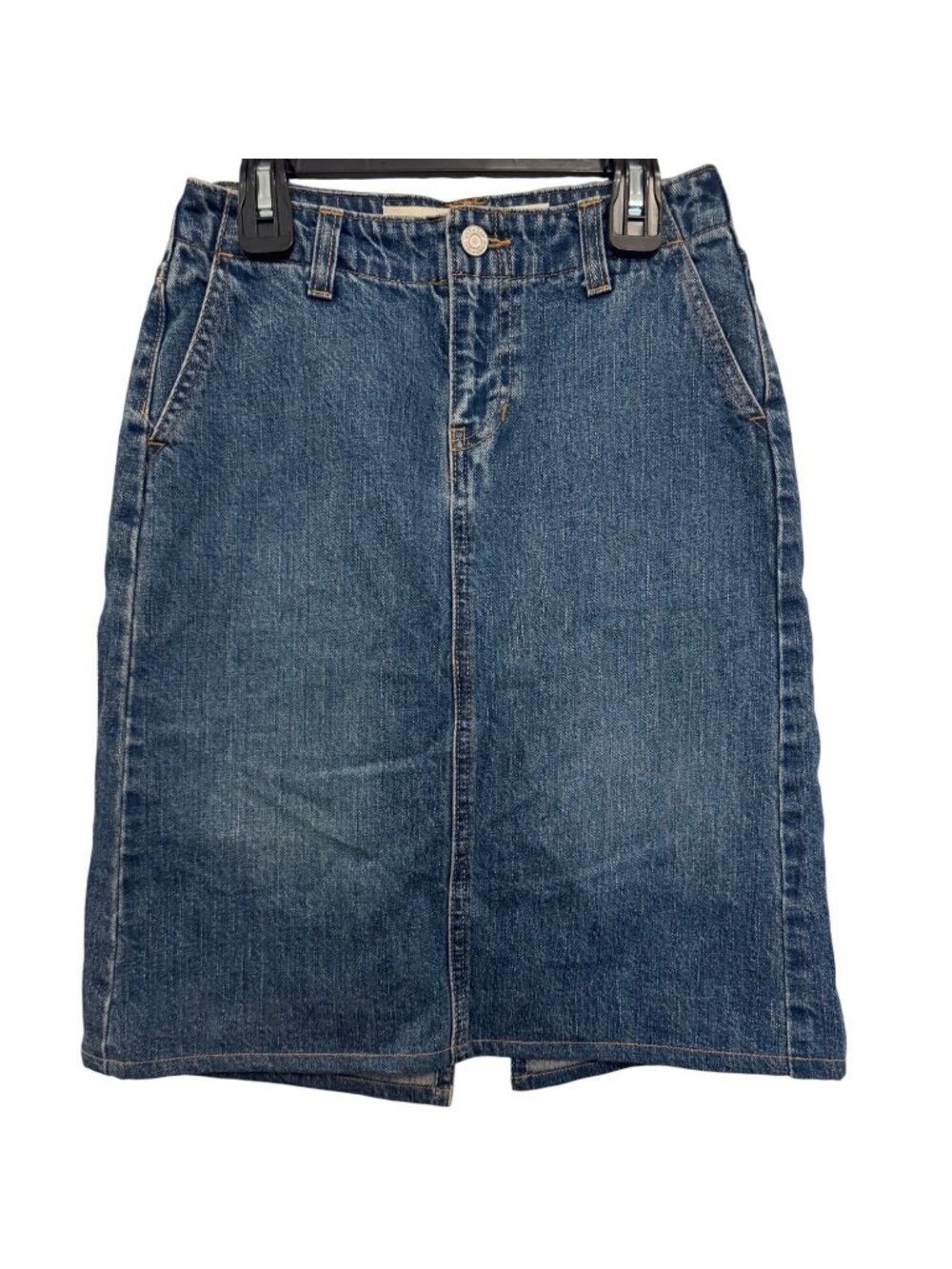 Gap Womens Denim Skirt Blue Cotton Classic Jean Pencil Style Back Slit Size 0